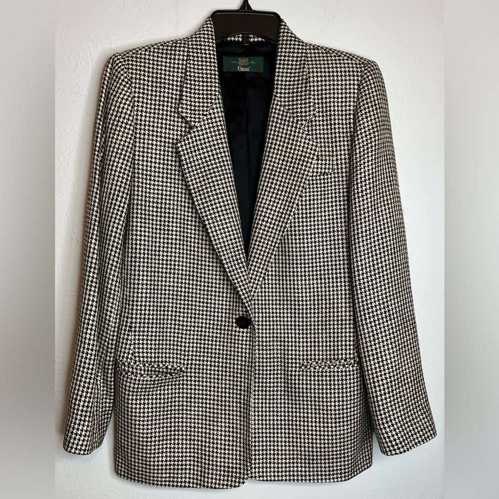 Orvis Women's Small To Medium Houndstooth Silk One Button Long Sleeve Blazer